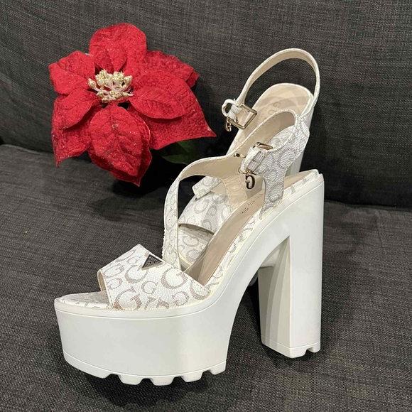 Guess Shoes - Guess White Patterned Platform Heels